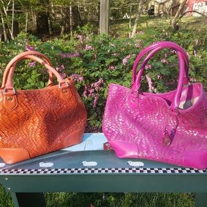 Cole Haan Raspberry Woven Satchel Leather Bag